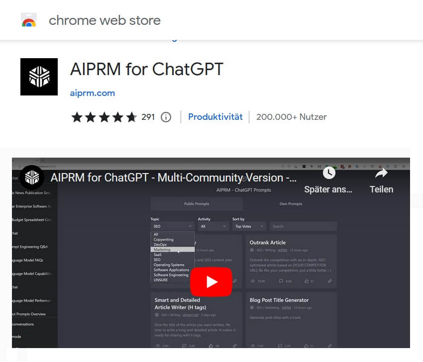 ChatGPT Google Chrome Erweiterung (AIPRM for ChatGPT)